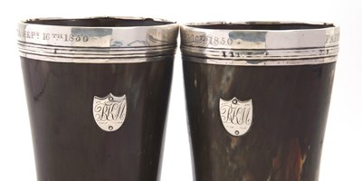 Lot 86 - A pair of Victorian horn beakers each applied...