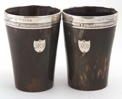 Lot 86 - A pair of Victorian horn beakers each applied...