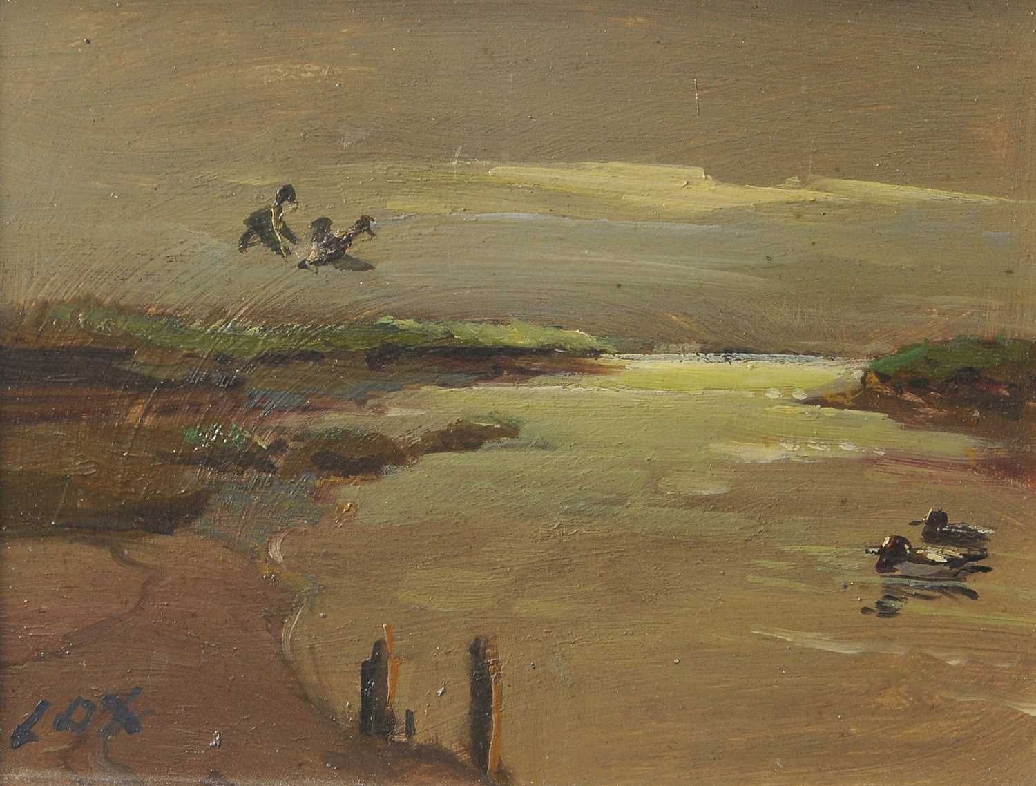 Lot 628 - Jack Cox (1914-2005), Ducks on an estuary, oil...