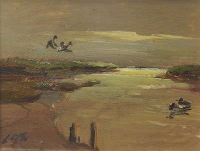 Lot 628 - Jack Cox (1914-2005), Ducks on an estuary, oil...