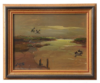 Lot 628 - Jack Cox (1914-2005), Ducks on an estuary, oil...