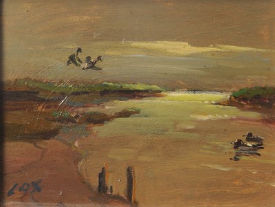 Lot 628 - Jack Cox (1914-2005), Ducks on an estuary, oil...