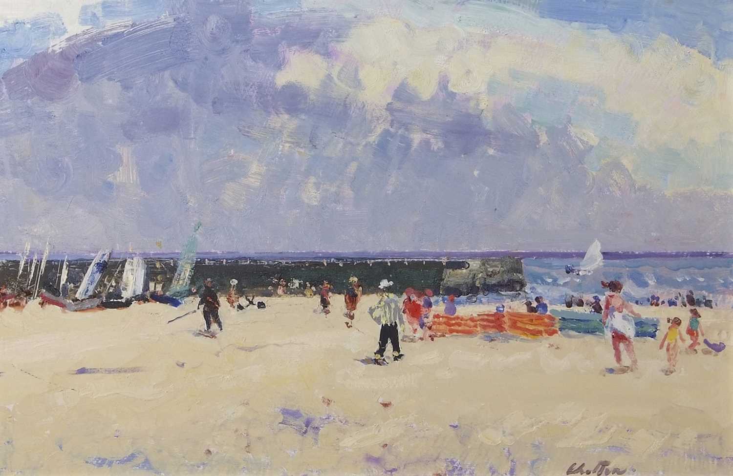 Lot 639 - Geoffrey Chatten (1938-2025), Beach scene with...