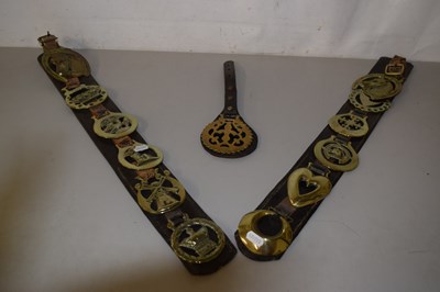 Lot 159 - Three leather straps of horse brasses