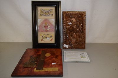 Lot 181 - Mixed Lot: Carved wooden wall plaque, framed...