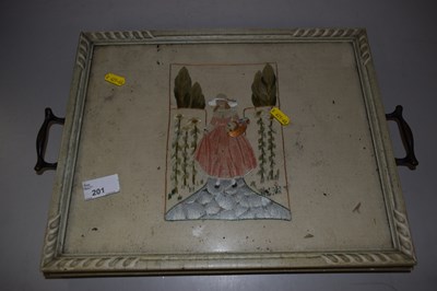 Lot 201 - A needlework decorated serving tray