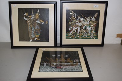 Lot 250 - Group of three modern Thai paintings on fabric