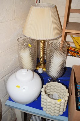 Lot 504 - Wooden gilt table lamp and assorted glass and...