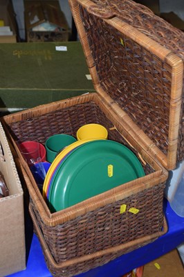 Lot 597 - Wicker picnic hamper and contents