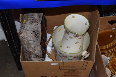 Lot 623 - Floral decorated ice/milk pail and a basket