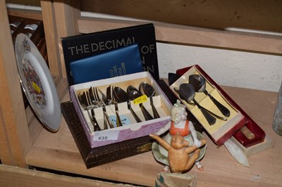 Lot 635 - Assorted flat ware, coins and other items