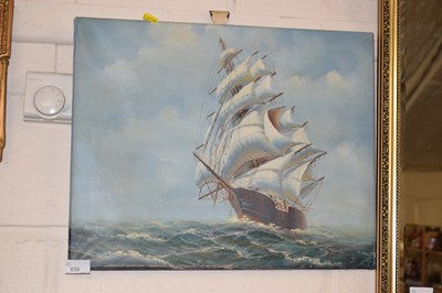 Lot 659 - Ship at sale, oil on canvas, unframed