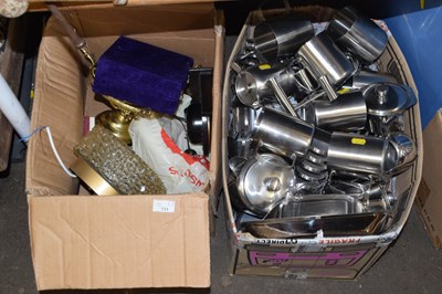 Lot 731 - Box of various steel table wares together with...