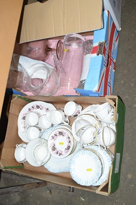 Lot 734 - Box of tea ware together with a box of glass...