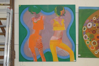 Lot 743 - Sally Scott abstract study of dancers, oil on...
