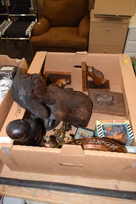 Lot 756 - Box of carved hardwood figures, clog formed...