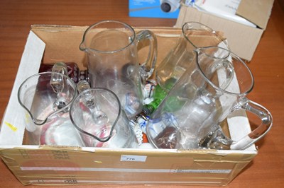 Lot 776 - Box of various glass jugs, assorted ceramics etc