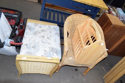 Lot 809 - Wicker chair, magazine rack and a footstool (3)