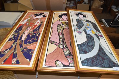 Lot 801 - A set of three modern gilt framed fabric...