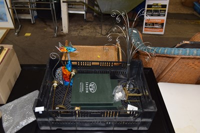 Lot 821 - Box of mixed items, jewellery stand, brass...
