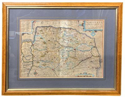 Lot 1052 - Saxton (1540-1610) Hand Coloured Engraved Map of Norfolk