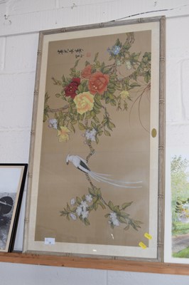 Lot 38 - Framed Oriental silk embroidery with birds and...