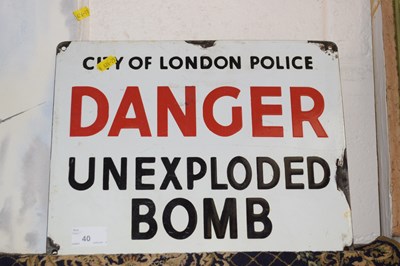 Lot 40 - An enamel sign City of London Police Danger...