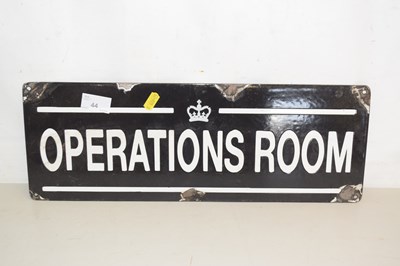 Lot 44 - An enamel plaque headed Operations Room with...