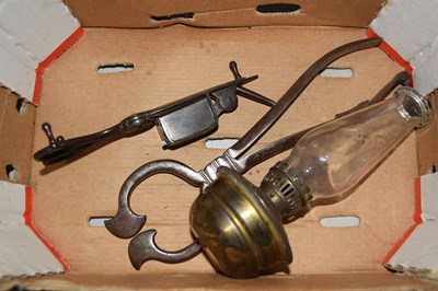 Lot 503 - Wick snuffers, sugar nips and small oil lamp