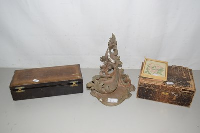 Lot 513 - Wooden wall bracket, two jewellery boxes and a...