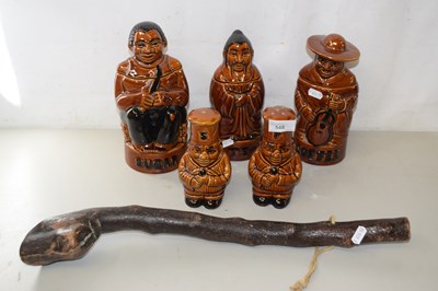 Lot 548 - Storage jars, salt and pepper, wooden jug