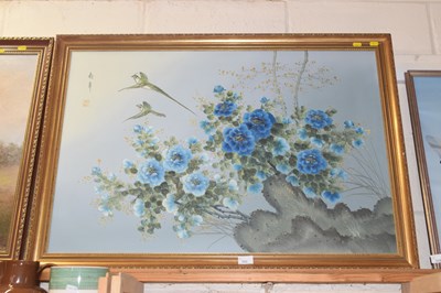 Lot 552 - Chinese floral study with birds in flight,...