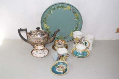 Lot 554 - Assorted tea wares, white metal teapot etc