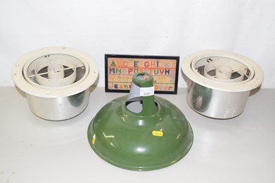 Lot 635 - Green enamel ceiling shade, two vents etc