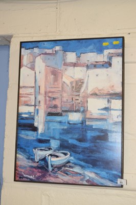 Lot 653 - Reproduction Mediterranean view, framed