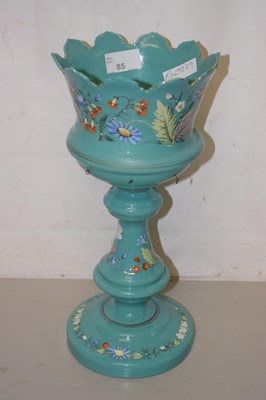 Lot 85 - A single green glass lustre painted with...