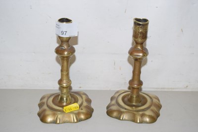Lot 97 - Pair of brass candlesticks