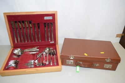 Lot 160 - A plated cutlery set in wooden box together...