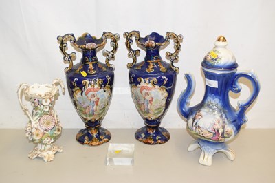 Lot 163 - Pair of Maiolica style vases, further jug and...