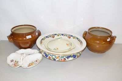 Lot 180 - Two brown glazed ceramic pots together with...
