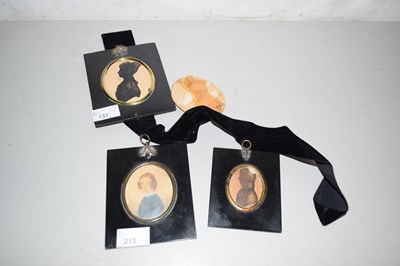 Lot 213 - A group of three 19th Century framed miniature...