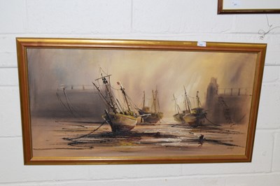 Lot 259 - John Bampfield, oil on canvas study of moored...
