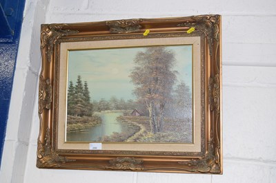 Lot 266 - A modern oil on canvas study of a riverside...