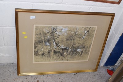 Lot 281 - Peter Newcombe study of a woodland scene,...