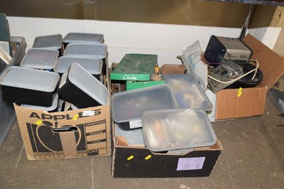 Lot 683 - Three boxes of various electrical and radio...