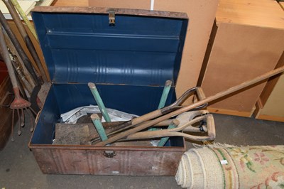 Lot 828 - Metal trunk containing assorted garden tools