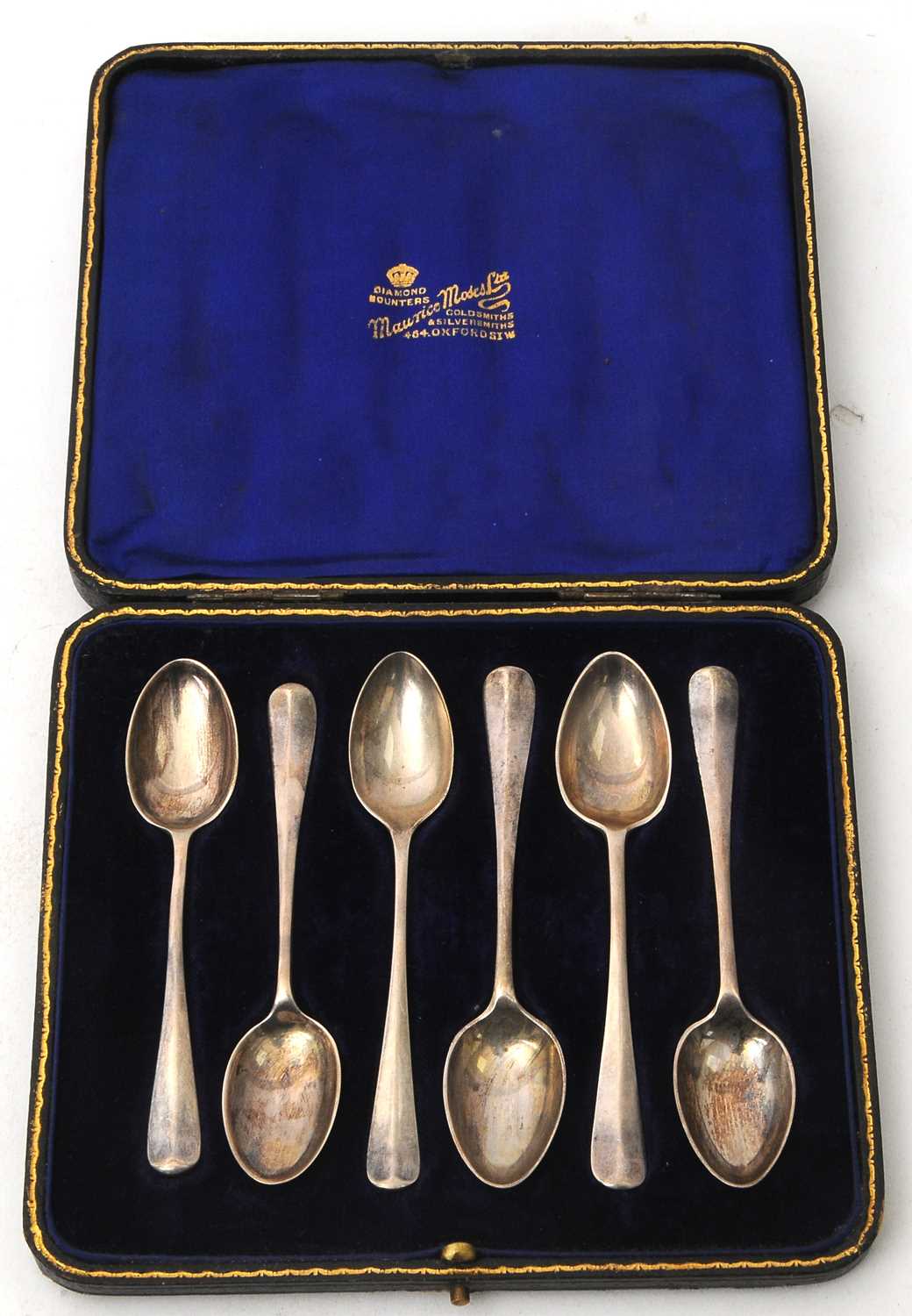 Lot 93 - A cased set of six silver Hanovarian and rat...