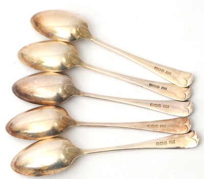 Lot 81 - Five George V silver teaspoons, initialled,...