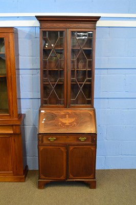 Lot 318 - Edwardian mahogany and inlaid bureau bookcase...