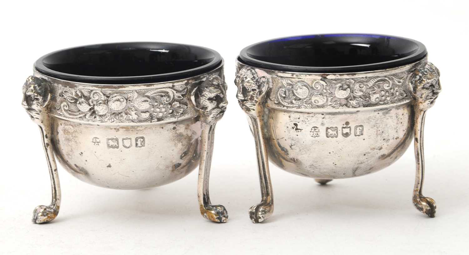 Lot 78 - A pair of Edwardian silver salts and blue...